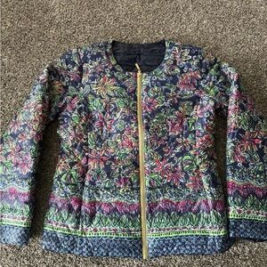 Lily Pulitzer Lilah Reversible Quilted Puffer Jacket Tropical Floral Small